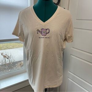 Life is Good Nurture Nature Watering Pot Garden V-Neck Short Sleeve Tee Large